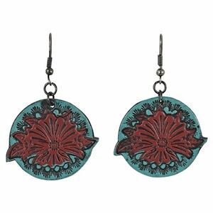 Justin Boots Turquoise and Red Leather Floral Drop Earrings